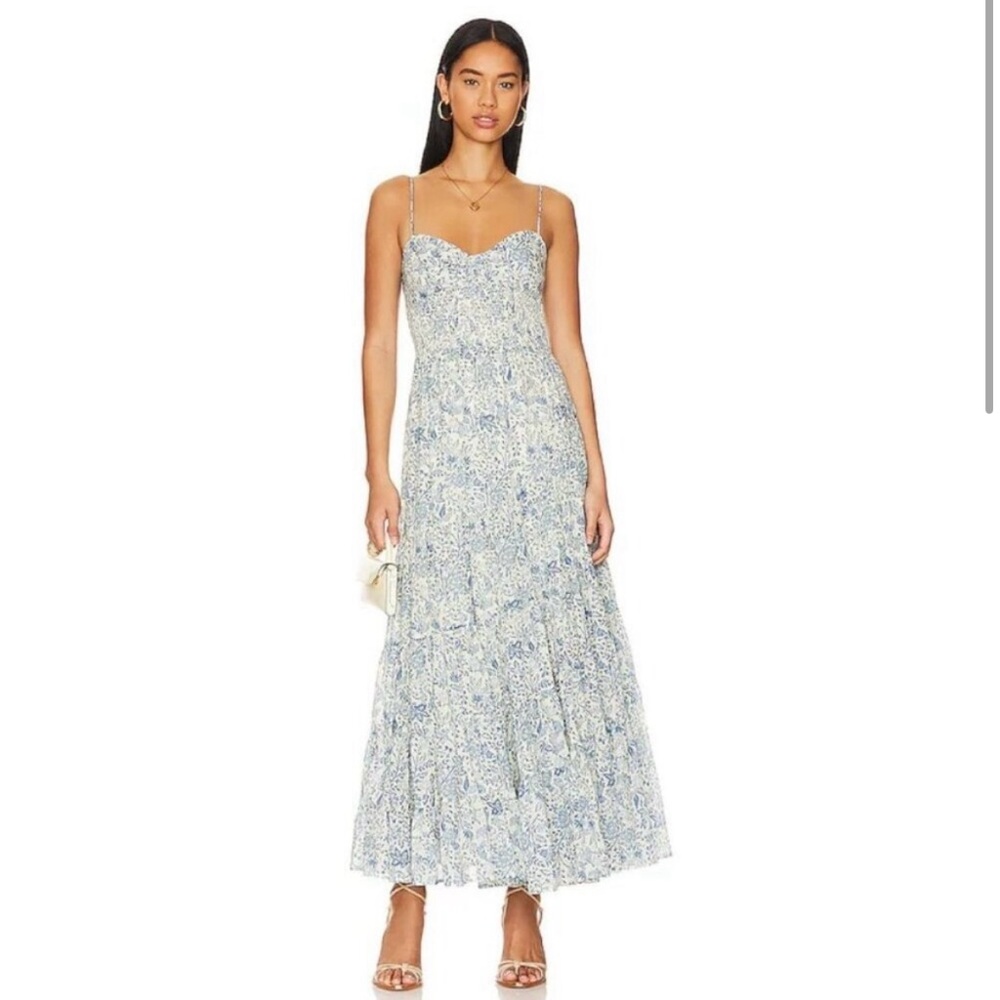 FREE PEOPLE sundrenched printed maxi dress in blue combo Size large